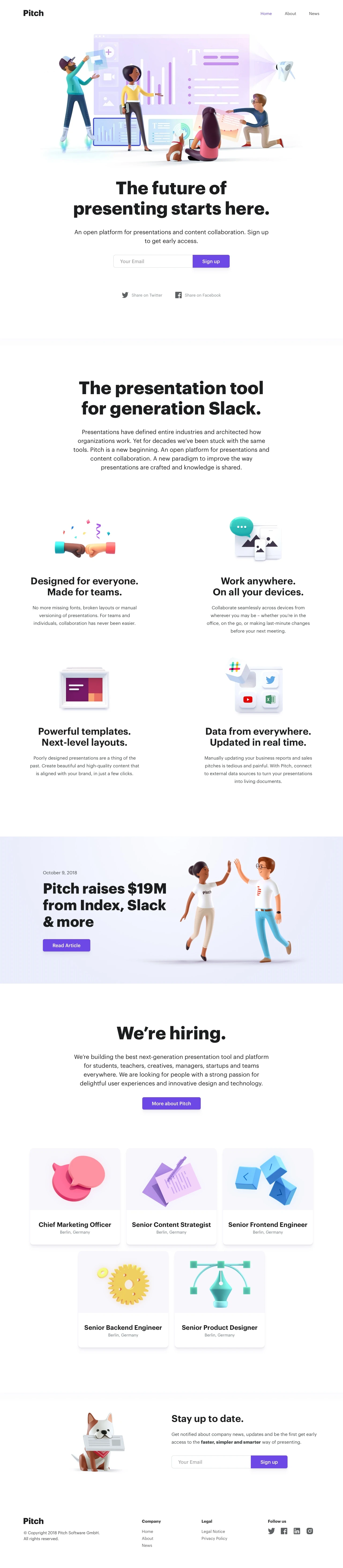 Pitch Landing Page Example: An open platform for presentations and content collaboration. The presentation tool for generation Slack.