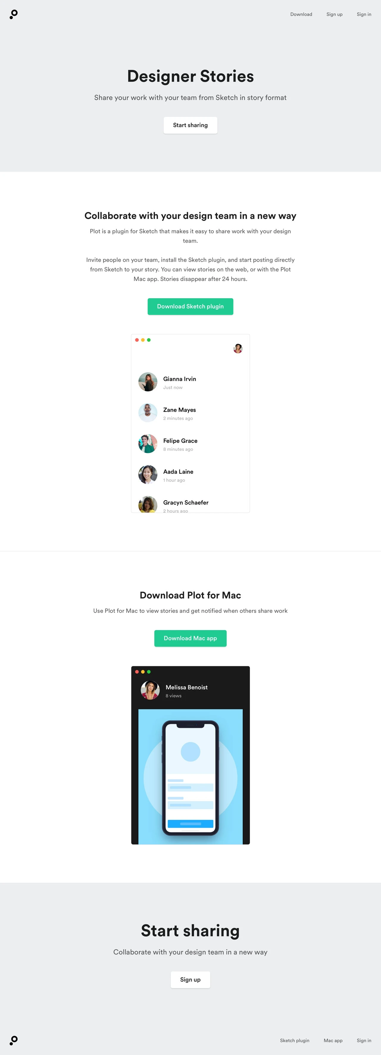 Plot Landing Page Example: Plot is a plugin for Sketch that makes it easy to share work with your design team.