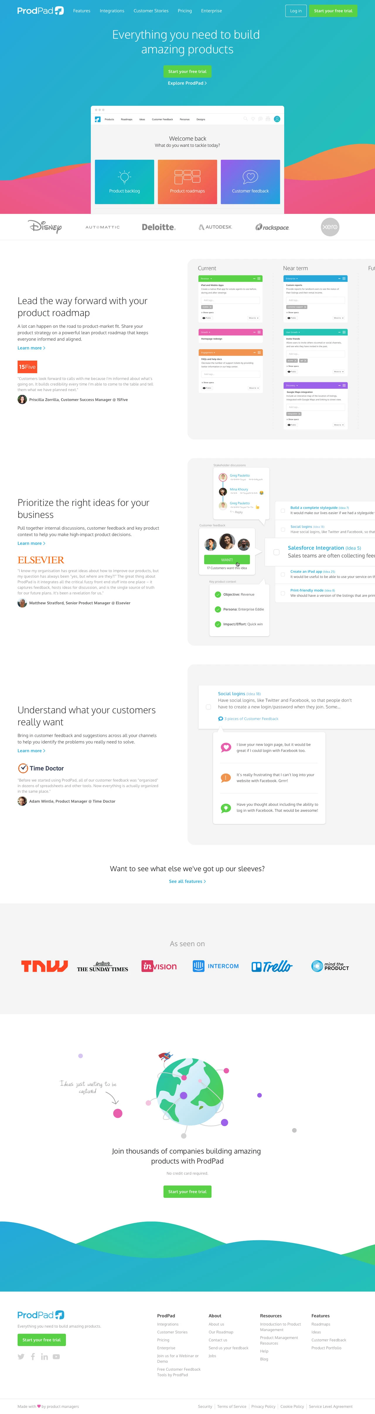 ProdPad Landing Page Example: ProdPad is product management software that helps product managers develop product strategy. Easily manage teams, customers and roadmaps.