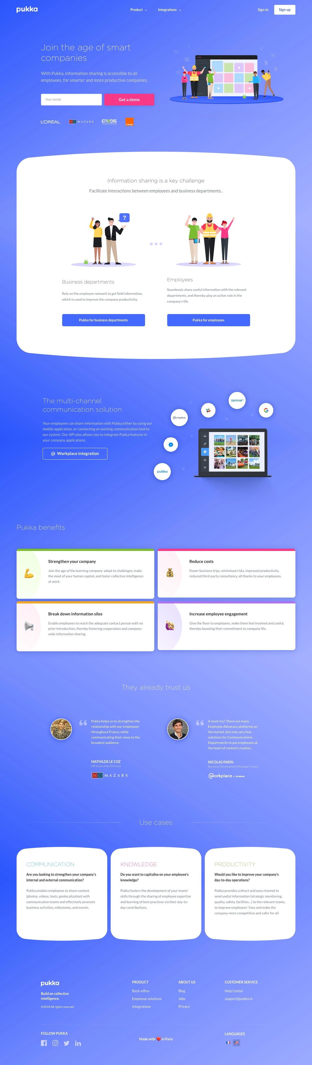 Pukka Landing Page Example: Pukka is the software solution that enables employees to share field information with the business departments.