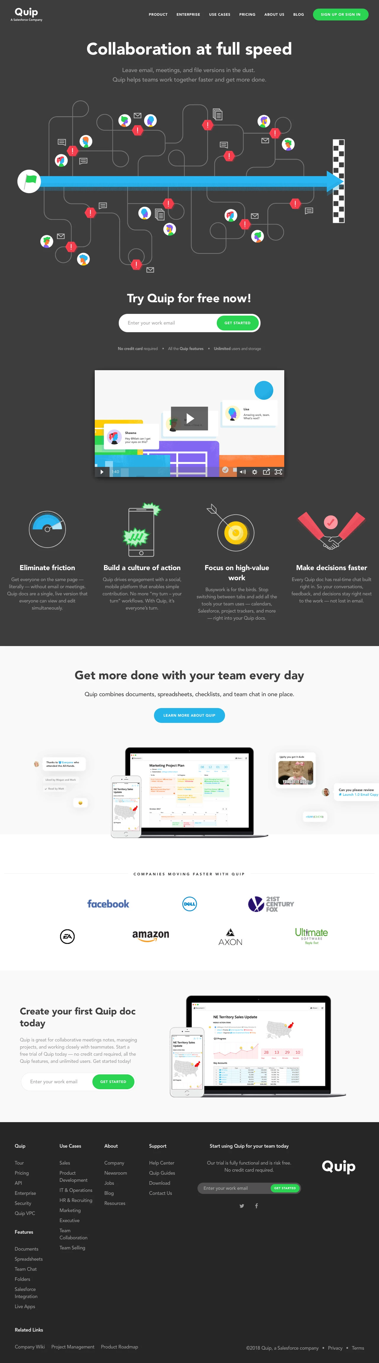 Quip Landing Page Example: Quip changes the way teams work together. Real work gets done, faster, smarter.