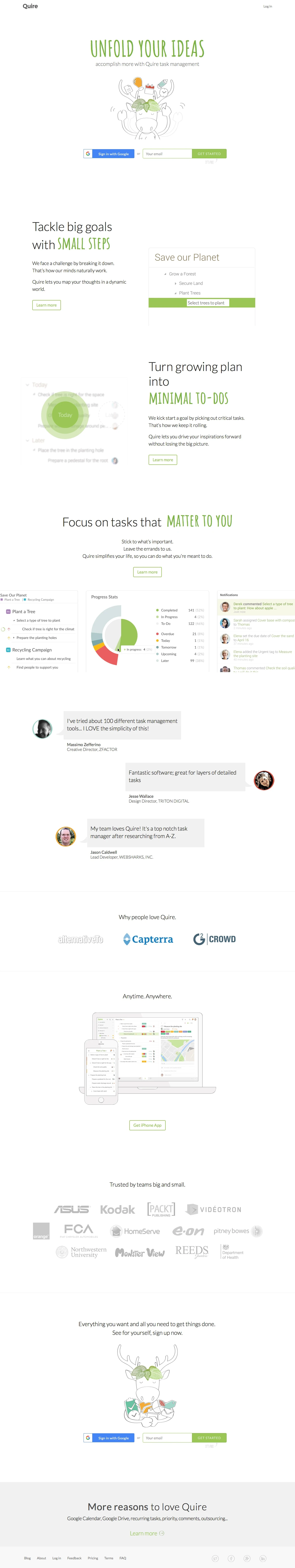 Quire Landing Page Example: The best collaborative task management tool for breaking down goals in hierarchical lists.