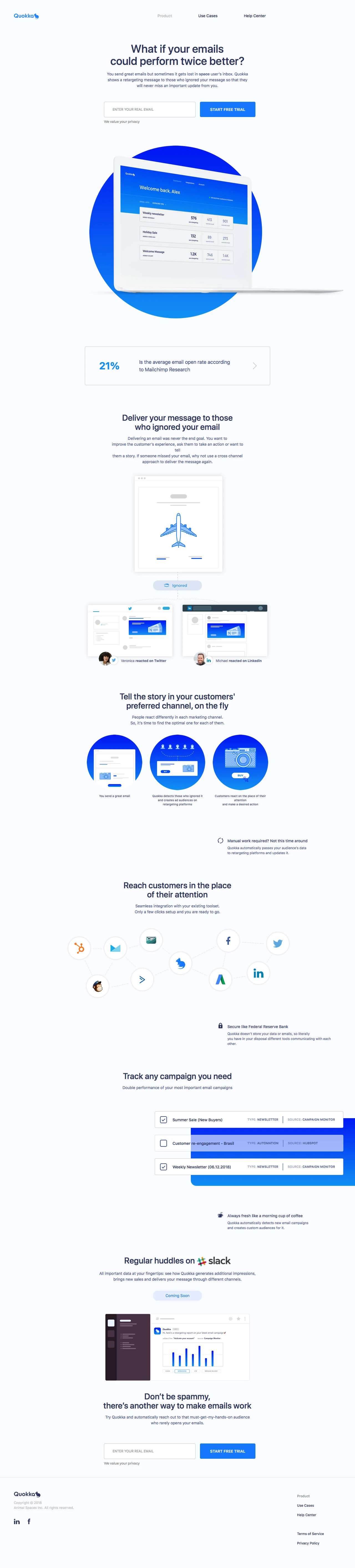 Quokka Landing Page Example: Quokka shows a retargeting message to those who ignored your message so that they will never miss an important update from you.
