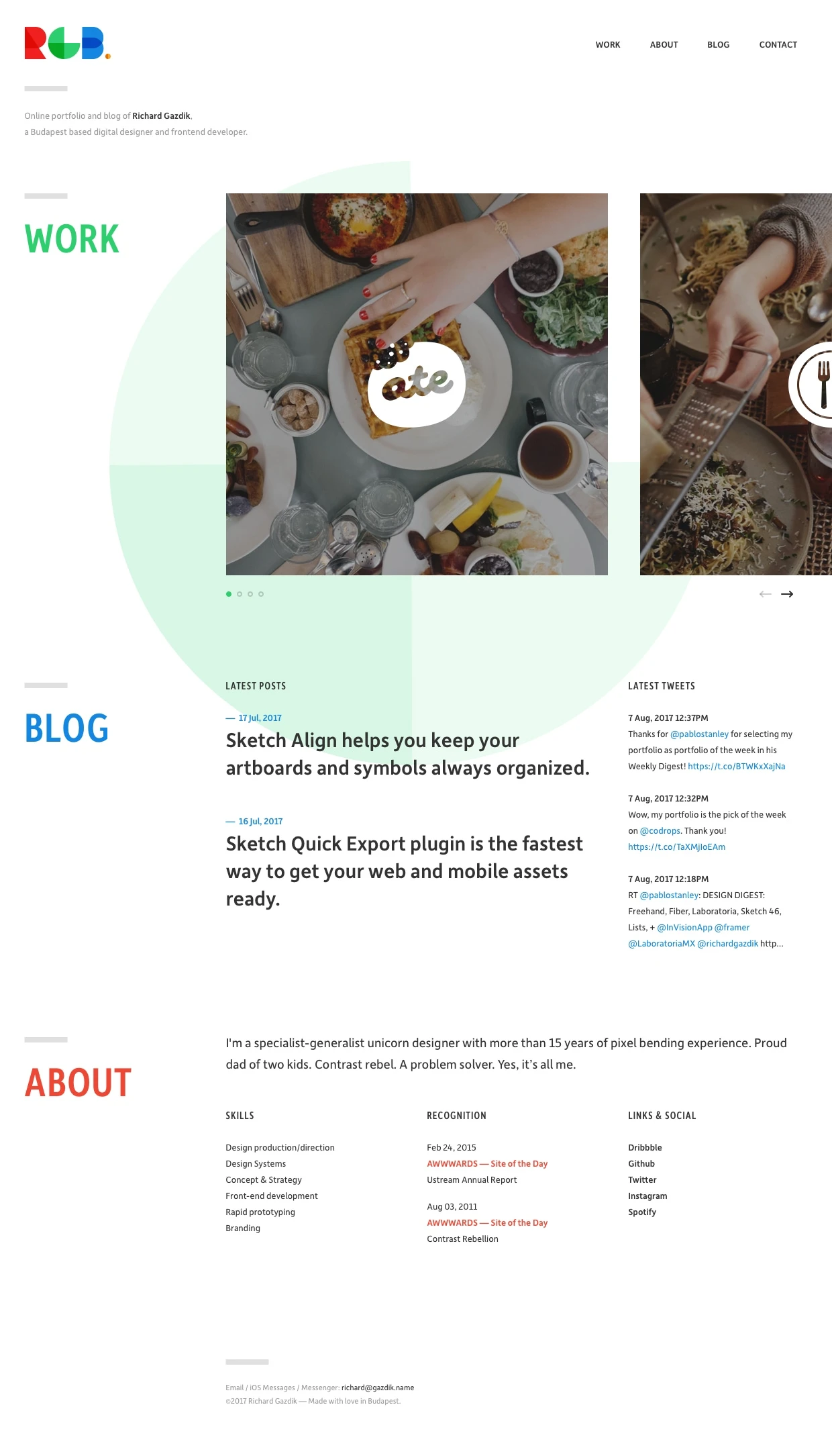 Richard Gazdik Landing Page Example: Online portfolio and blog of Richard Gazdik, a Budapest based digital designer and frontend developer