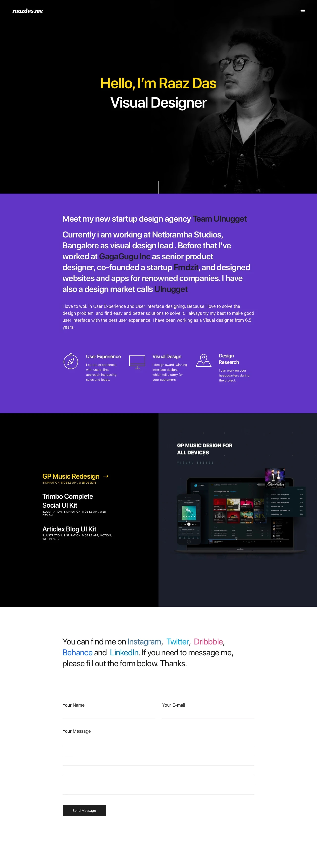 Raaz Das Landing Page Example: Think Creative & Create Innovative Designs