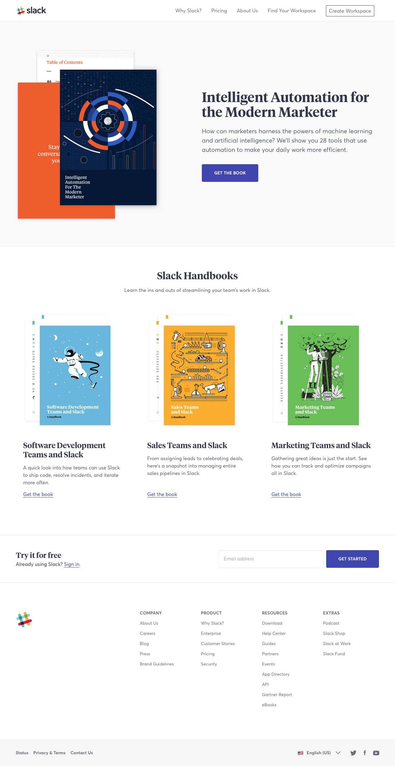 Slack Handbooks Landing Page Example: Tips and tools to help you work smarter in Slack and beyond.