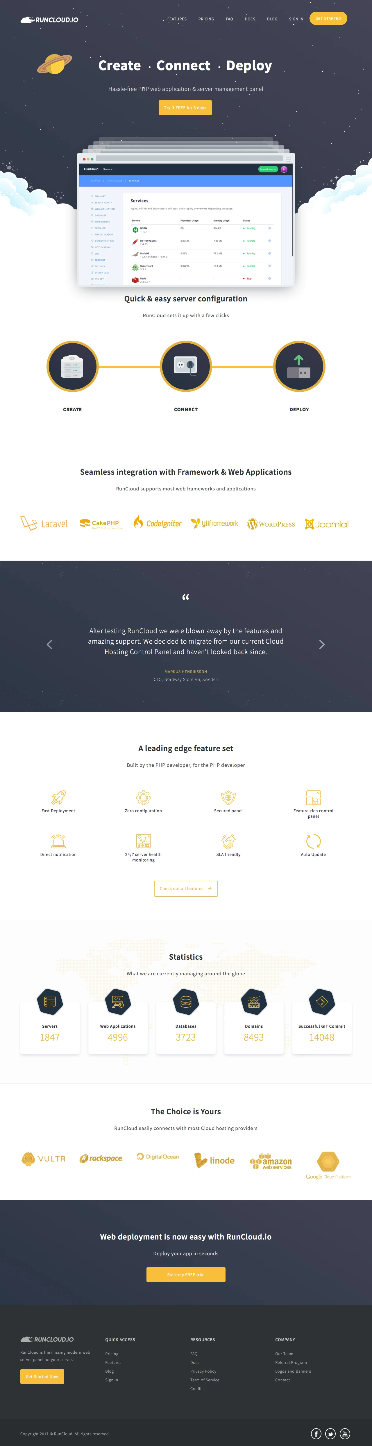RunCloud Landing Page Example: Hassle-free PHP web application & server management panel