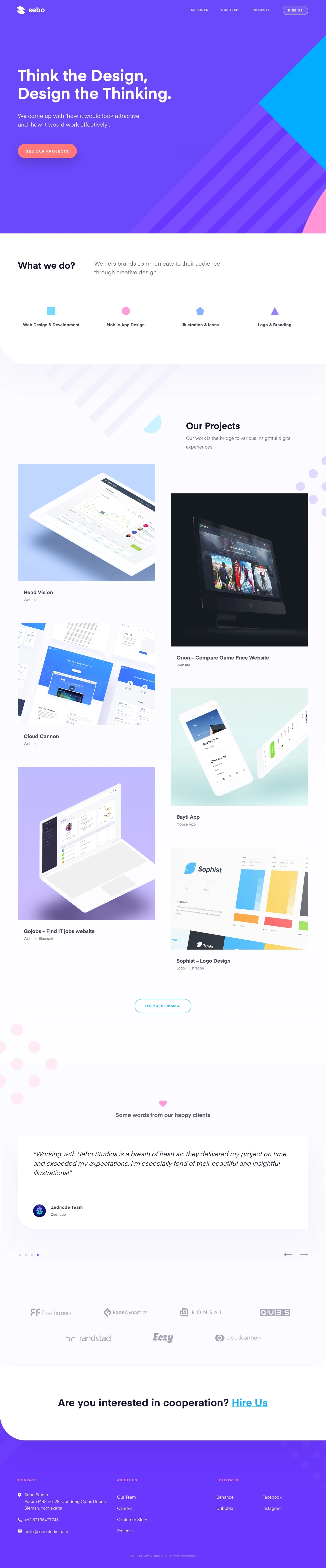 Sebo Studio Landing Page Example: We come up with ‘how it would look attractive’ and 'how it would work effectively'.