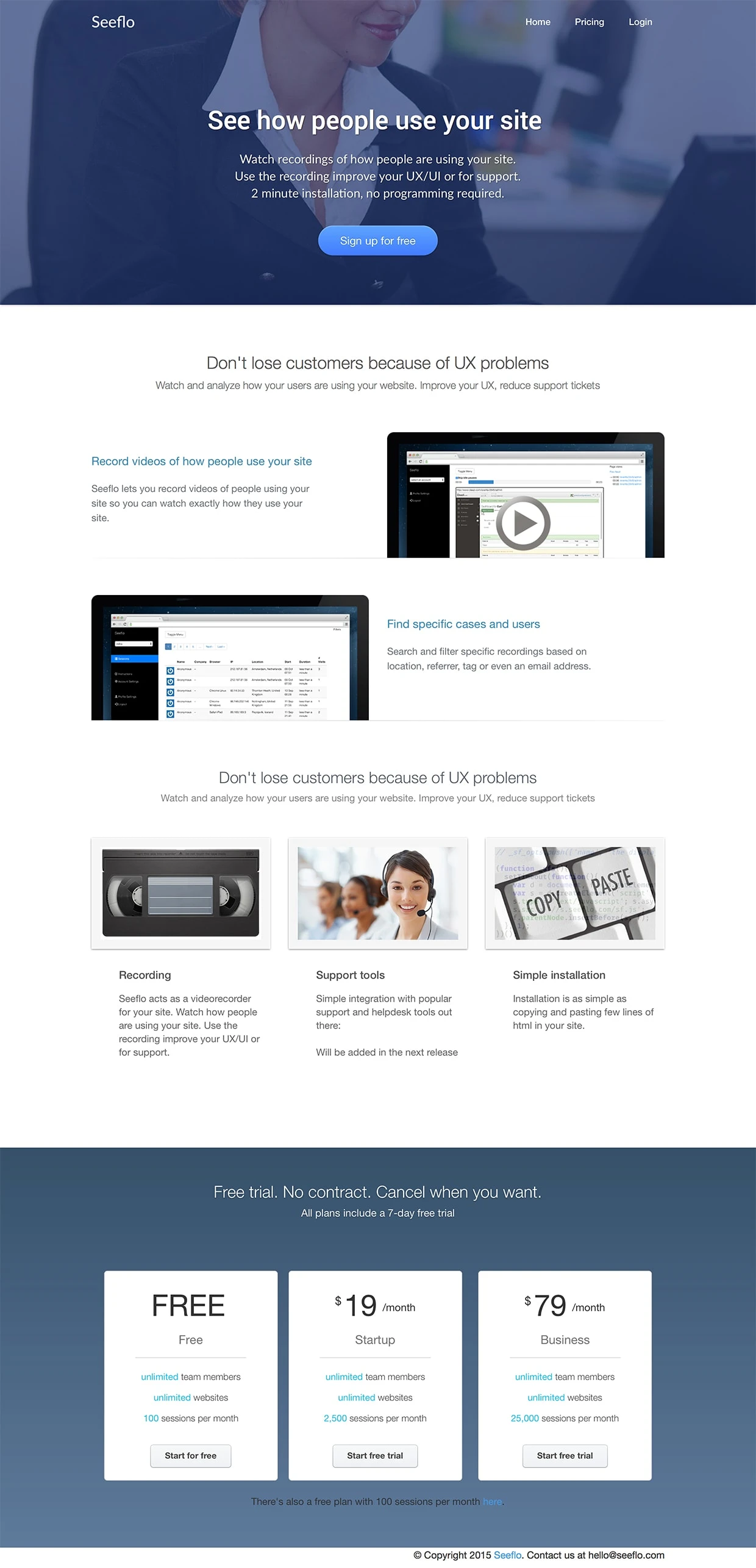 Seeflo Landing Page Example: See how people use your site