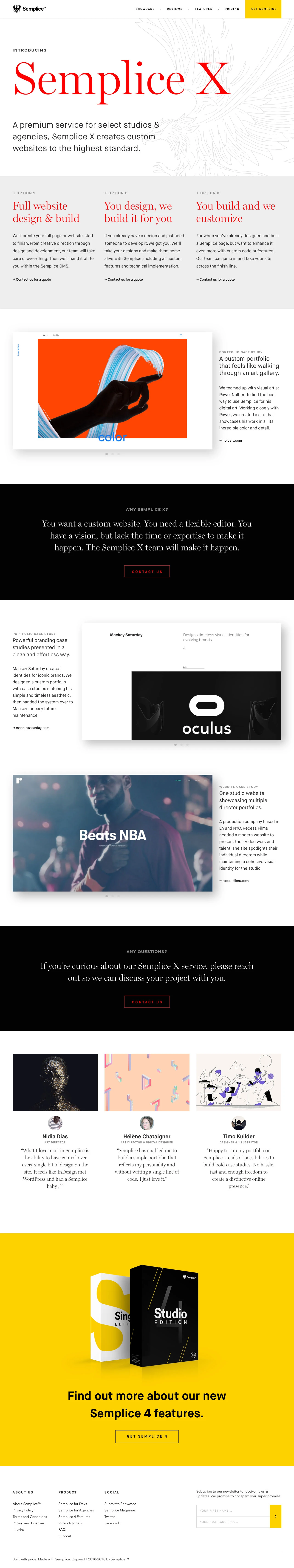 Semplice X Landing Page Example: A personal service for select brands, agencies & creatives, Semplice X creates custom portfolios and websites to the highest standard based on Semplice.