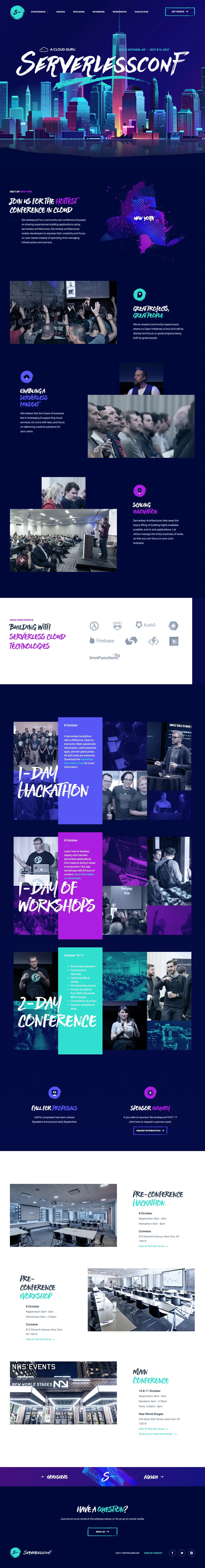 Serverlessconf NYC Landing Page Example: Serverlessconf is a community led conference focused on sharing experiences building applications using serverless architectures.