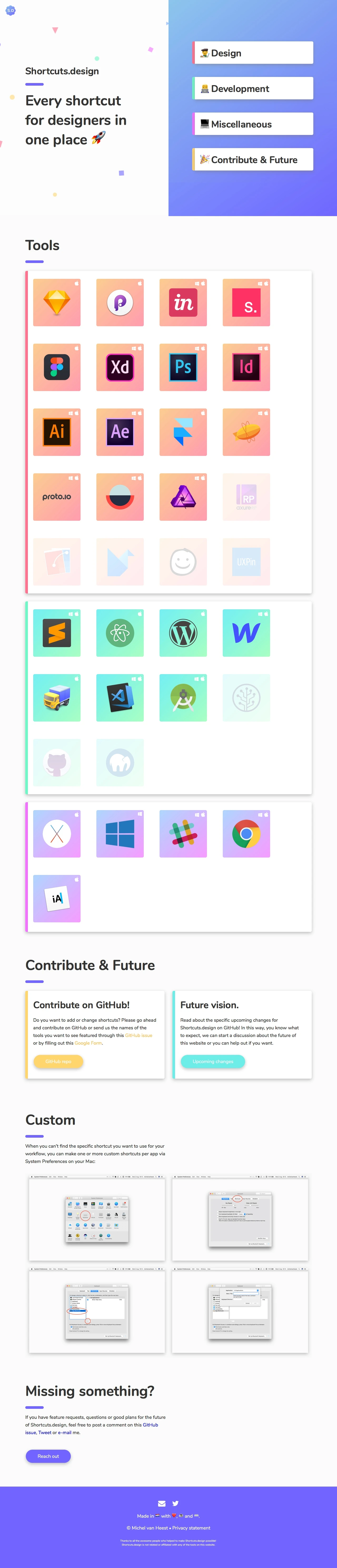 Shortcuts.design Landing Page Example: Shortcuts.design is the ultimate shortcut reference for designers. Charge your workflow with all the shortcuts of your favorite tools in one place 🚀