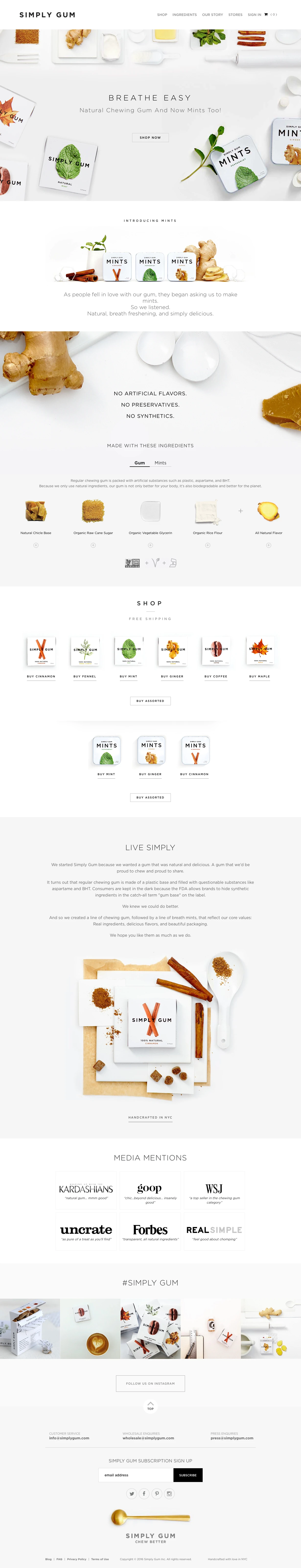 Simply Gum Landing Page Example: Natural Chewing Gum and Mints
