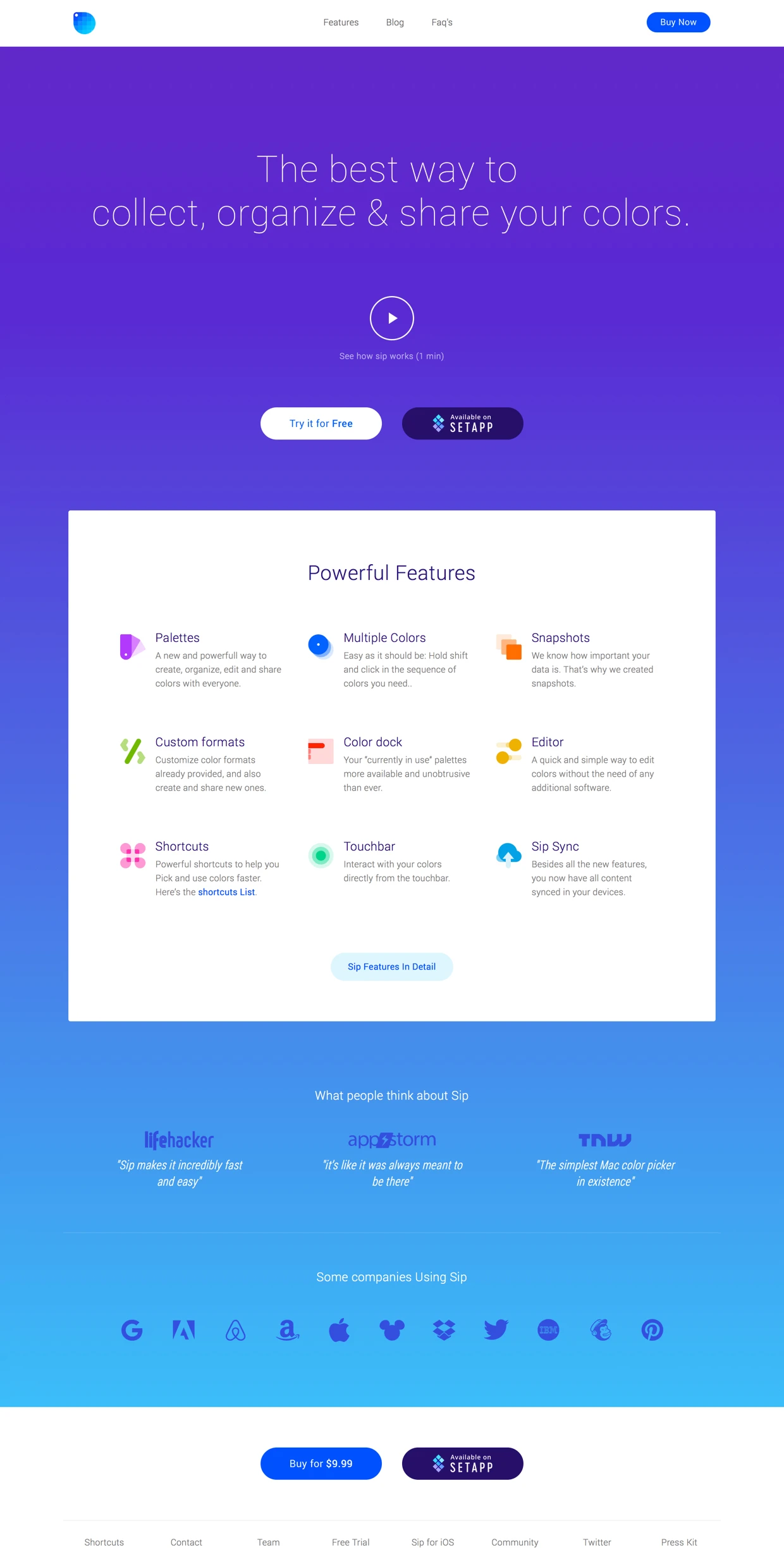 Sip for Mac Landing Page Example: The best way to collect, organize & share your colors.
