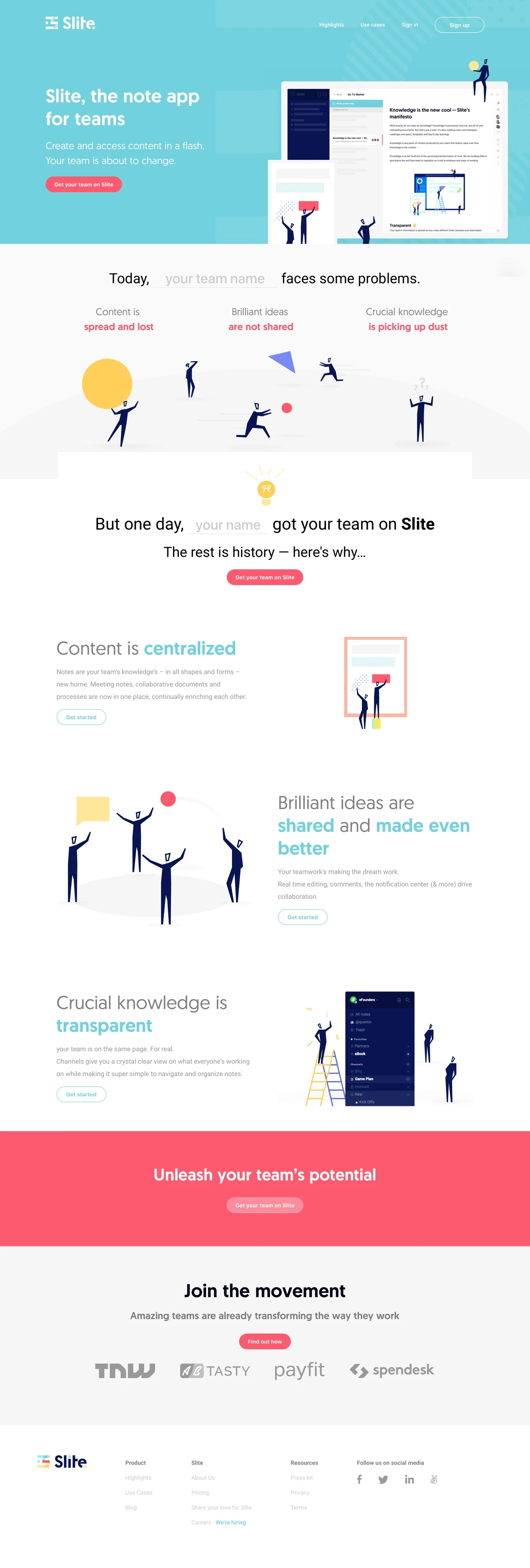 Slite Landing Page Example: The note app for teams