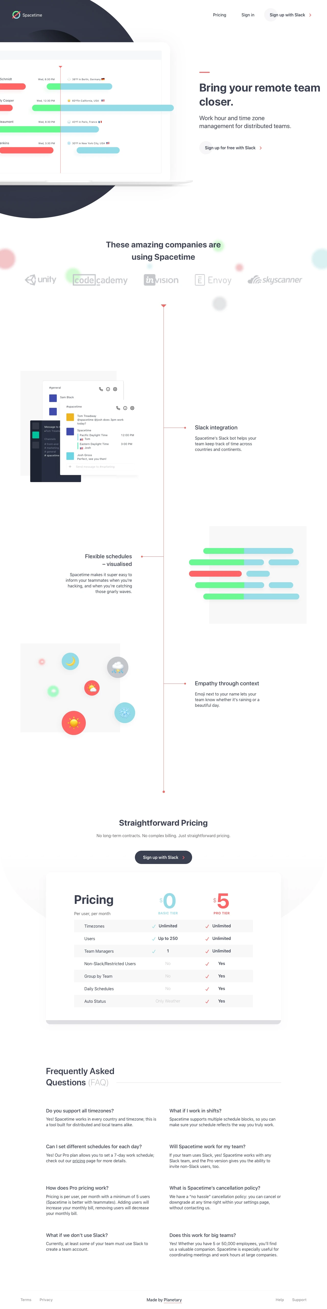 Spacetime Landing Page Example: Manage, Share, and Coordinate Your Team Across Timezones