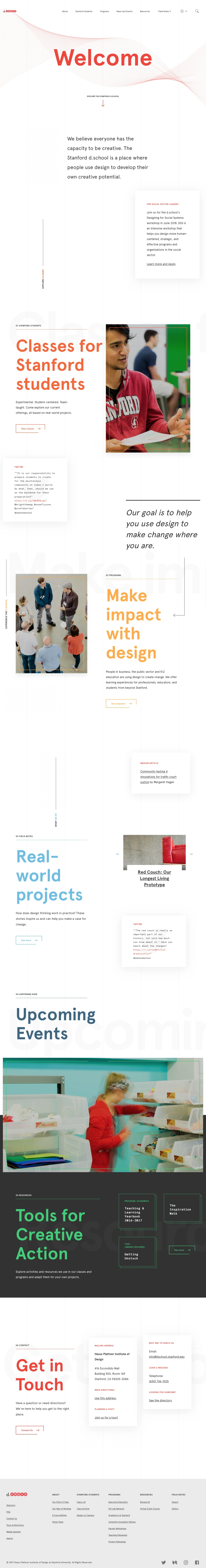 Stanford d.school Landing Page Example: The Stanford d.school is a place where people use design to develop their own creative potential.