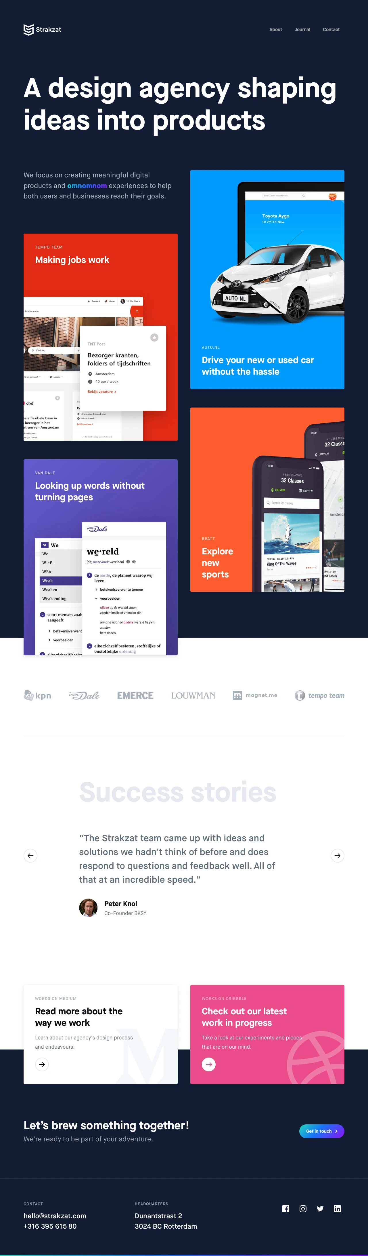 Strakzat Landing Page Example: We’re a design agency shaping ideas into meaningful digital products and engaging experiences to help both users and businesses reach their goals.