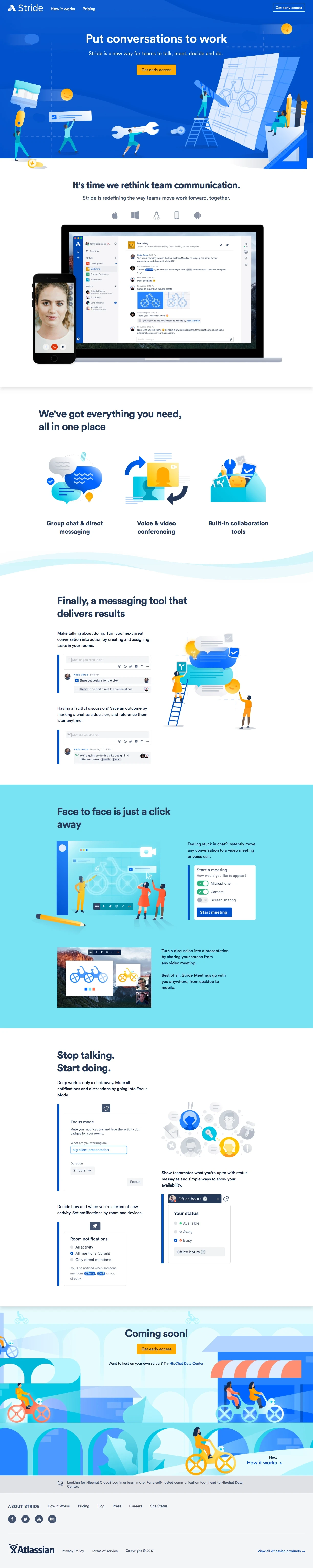 Stride Landing Page Example: Stride is a new way for teams to talk, meet, decide and do. 
