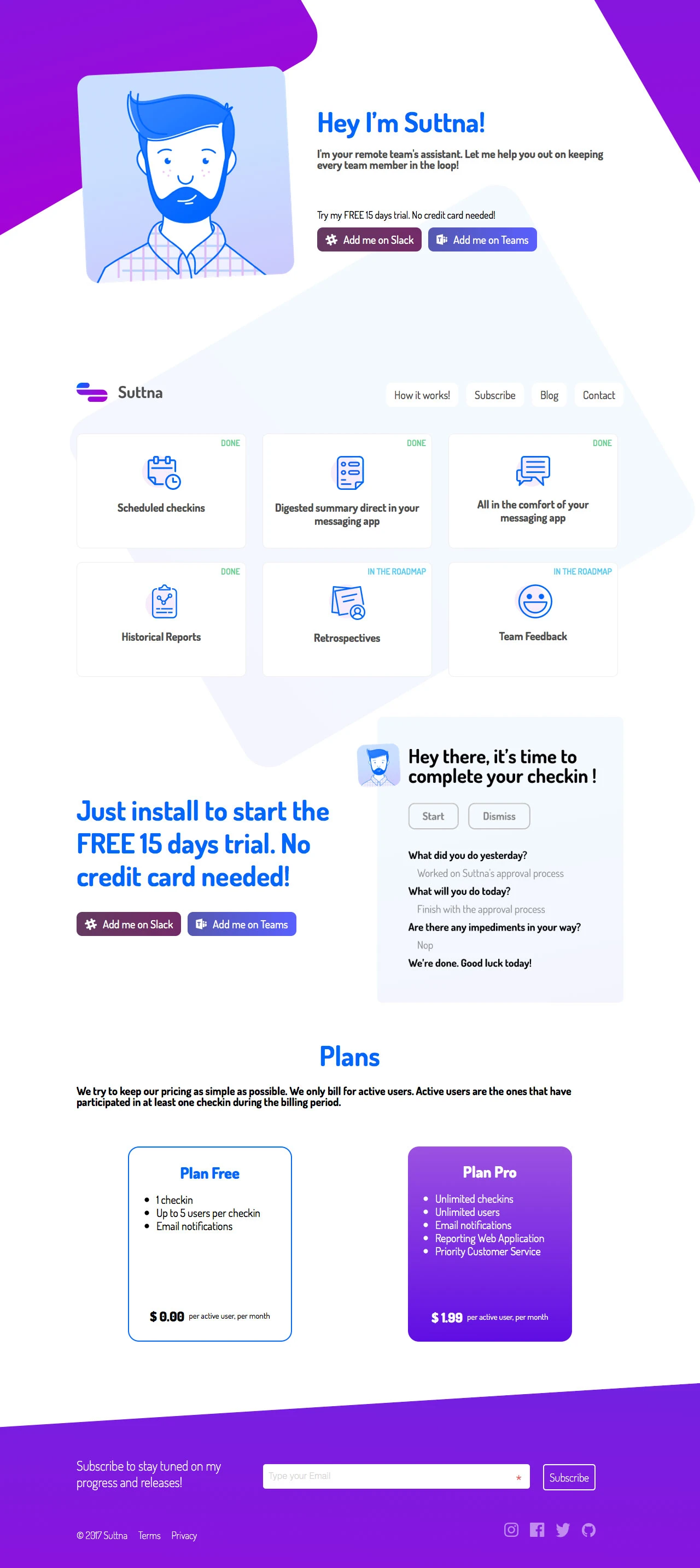 Suttna Landing Page Example: Hello, I'm Suttna, your remote team assistant.