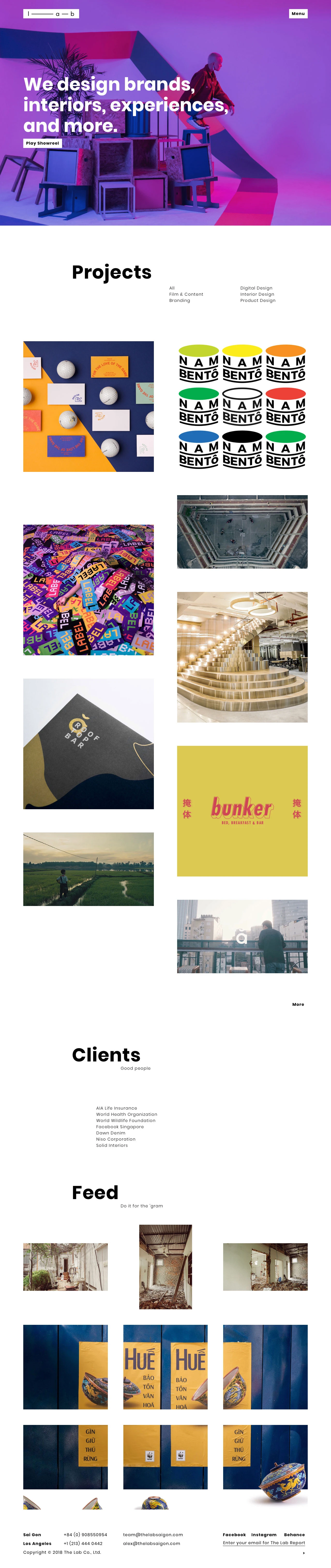 The Lab Saigon Landing Page Example: We design brands, interiors, experiences & more