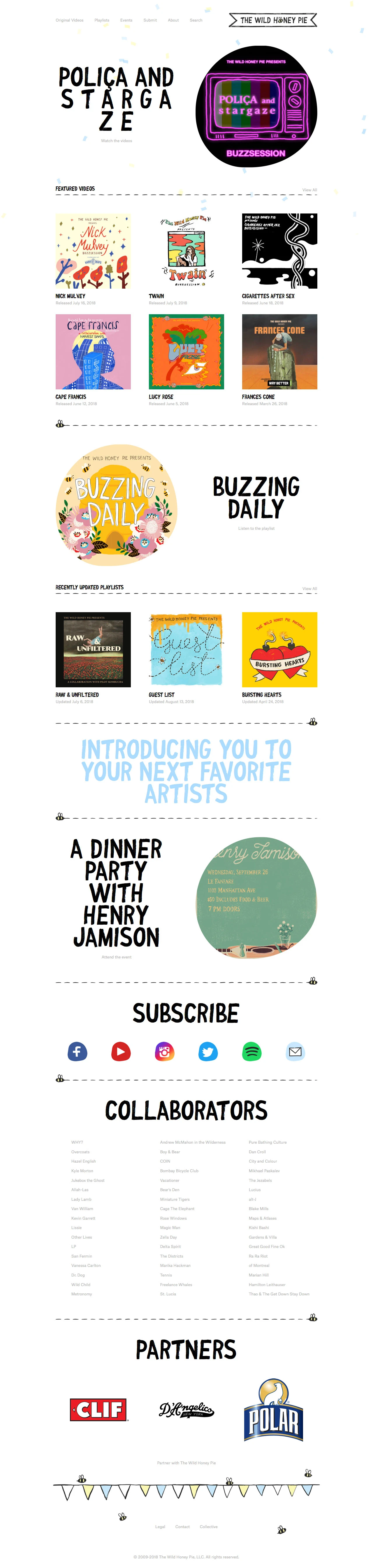 The Wild Honey Pie Landing Page Example: The Wild Honey Pie is a music discovery community where you can submit songs and find your next favorite bands