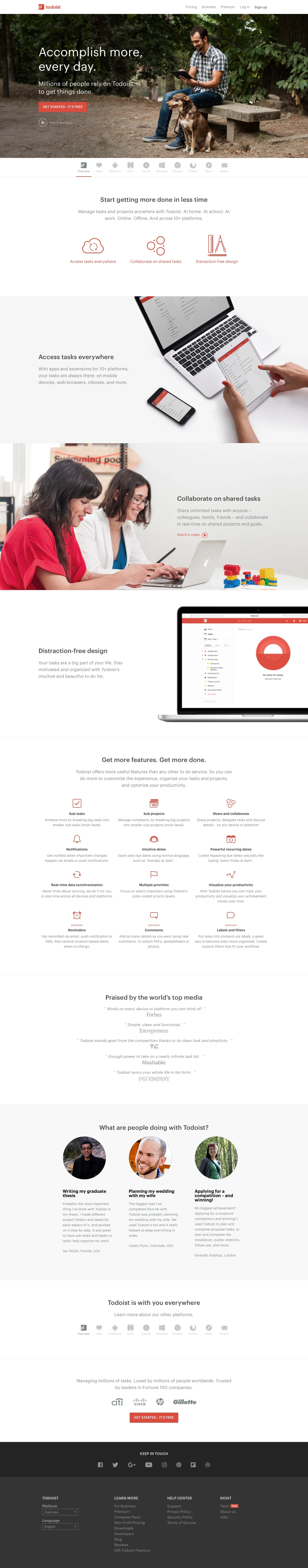 Todoist Landing Page Example: Trusted by millions, Todoist is the best online task management app and to do list. For Web, iPhone, iPad, Android, Chrome, Outlook and many more!