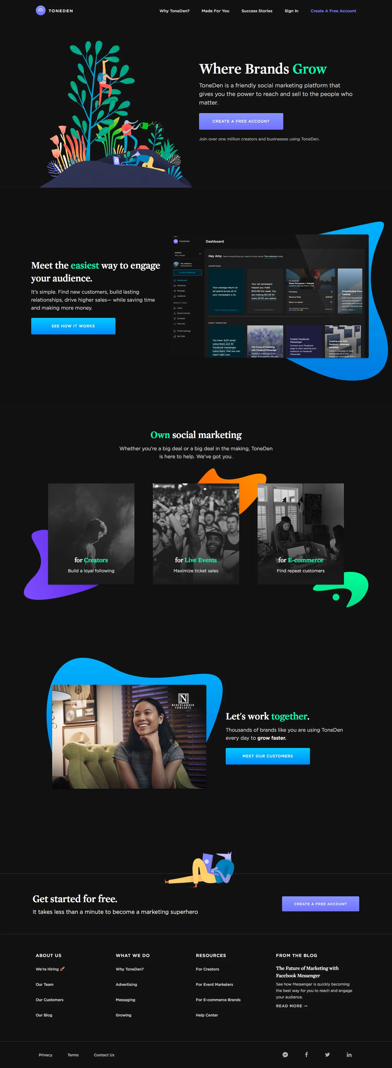 ToneDen Landing Page Example: ToneDen is a friendly social marketing platform that gives you the power to reach and sell to the people who matter.