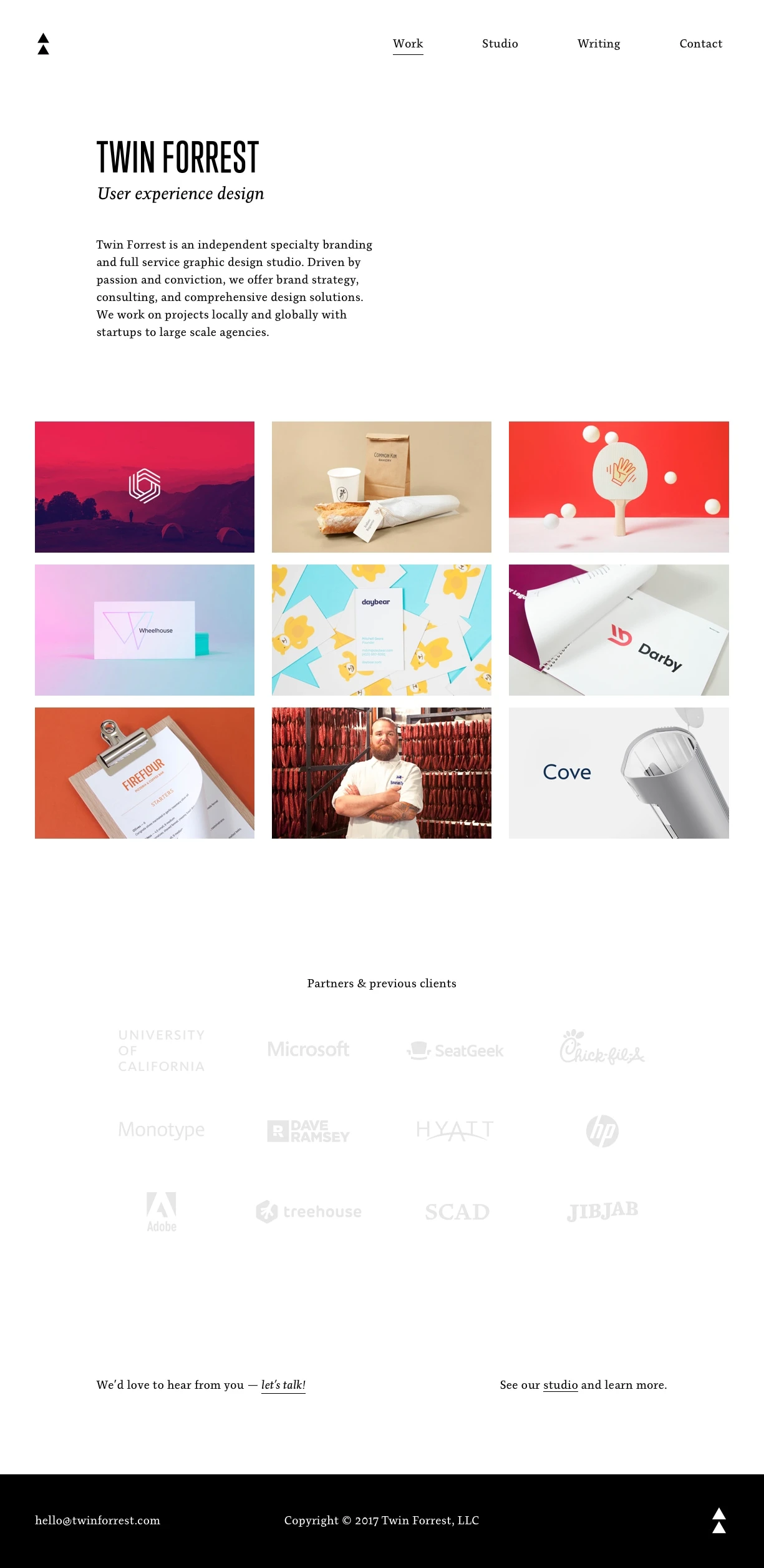 Twin Forrest Landing Page Example: Twin Forrest is an independent specialty branding and full service graphic design studio.