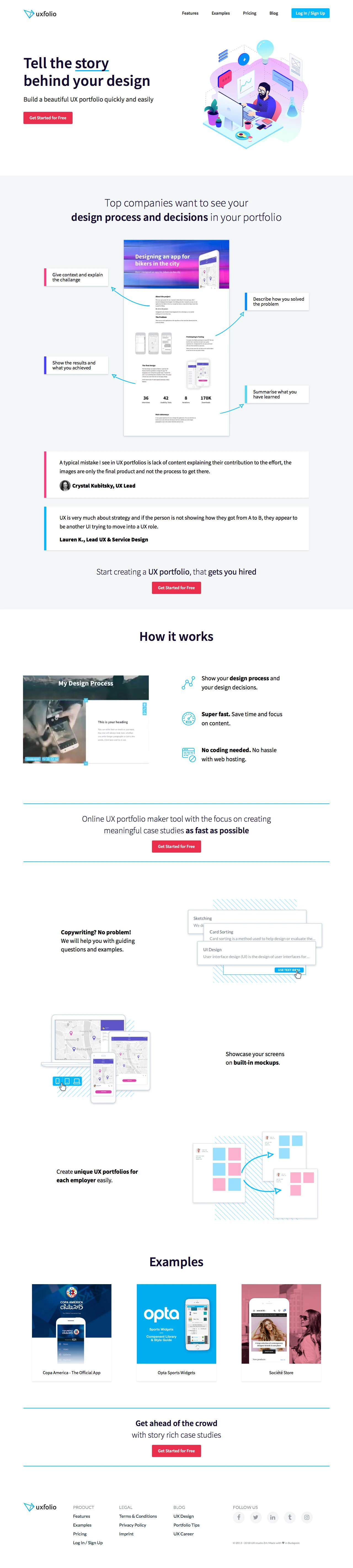 UX folio Landing Page Example: Build a beautiful UX portfolio quickly and easily. Show your design process and your design decisions.