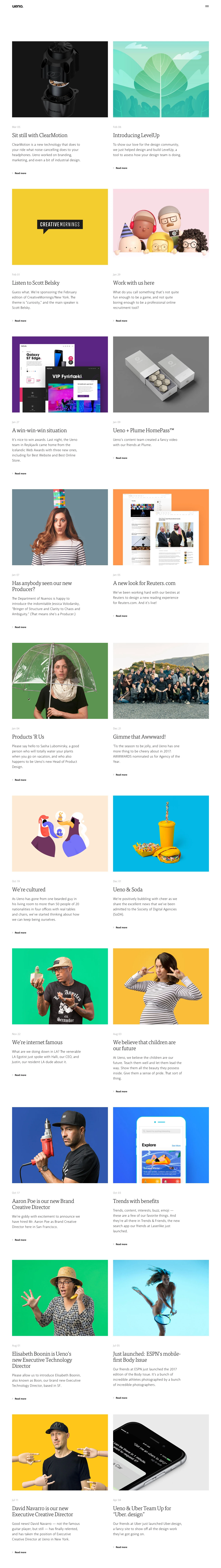 Ueno News Landing Page Example: Read the latest design and development news from Ueno.