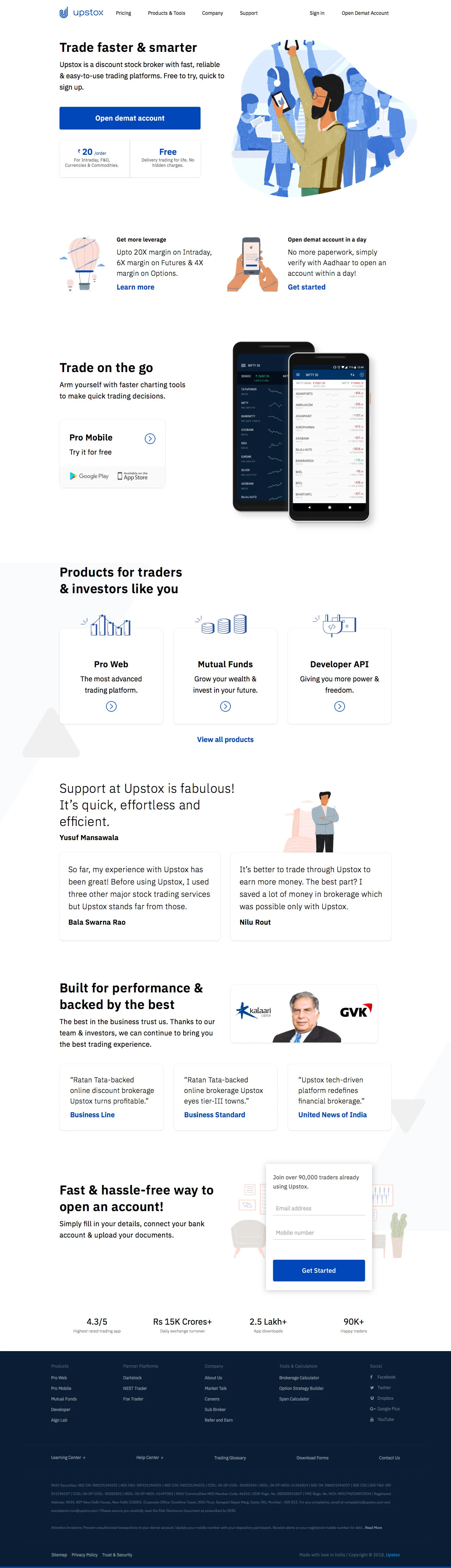Upstox Landing Page Example: Upstox is a discount stock broker with fast, reliable & easy-to-use trading platforms.