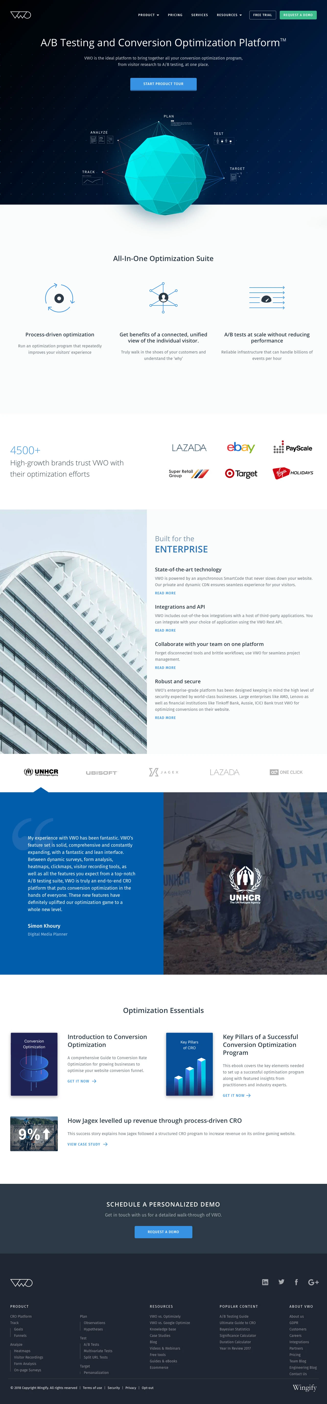 VWO Landing Page Example: VWO is the ideal platform to bring together all your conversion optimization program, from visitor research to A/B testing, at one place.
