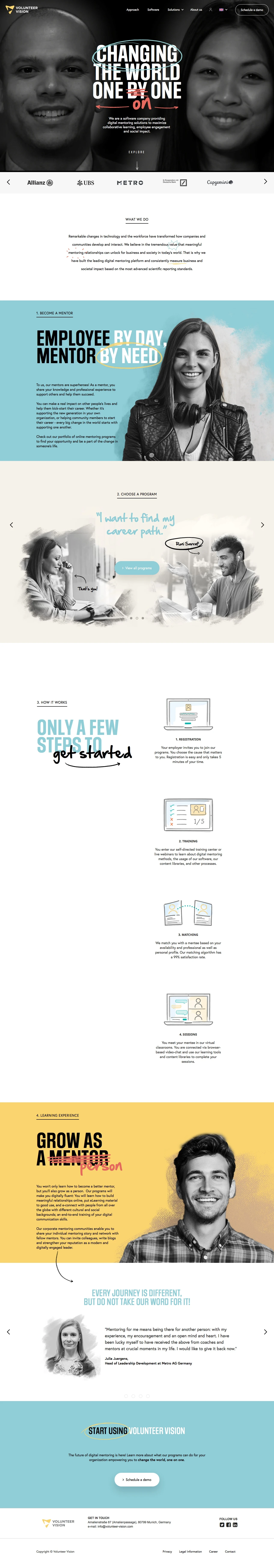 Volunteer Vision Landing Page Example: We are a software company providing digital mentoring solutions to maximize collaborative learning, employee engagement and social impact.
