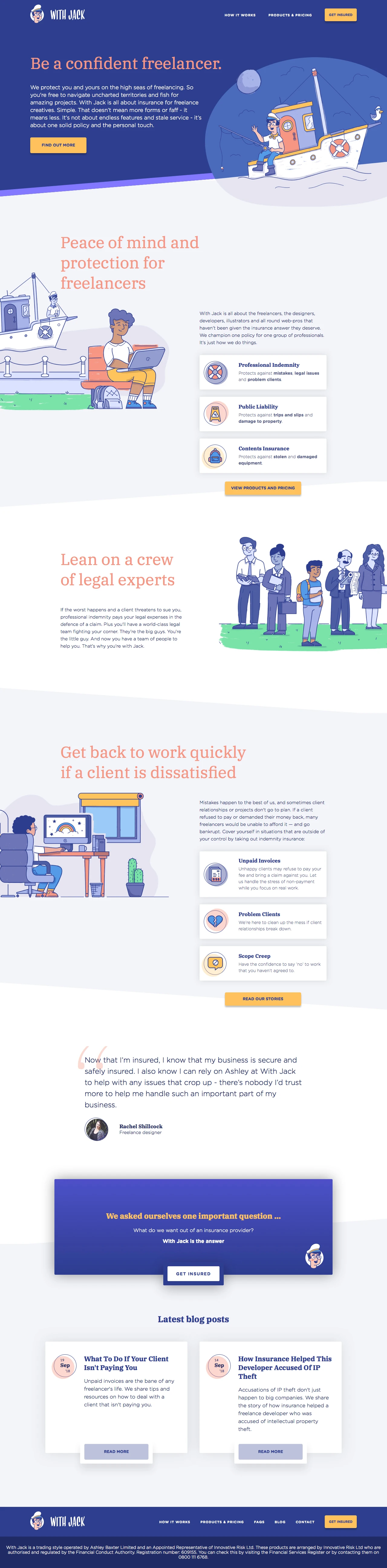 With Jack Landing Page Example: Bespoke business insurance for freelancers from With Jack. Professional indemnity, public liability and contents insurance for freelancers.