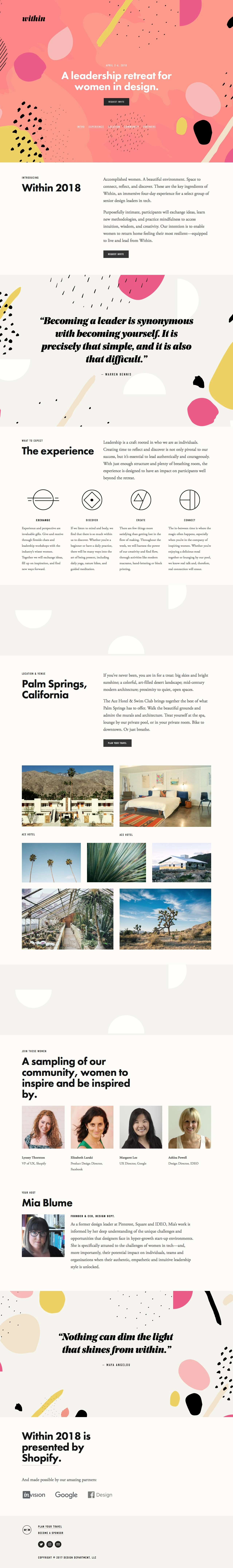 Within 2018 Landing Page Example: A leadership retreat crafted for women in design and technology.