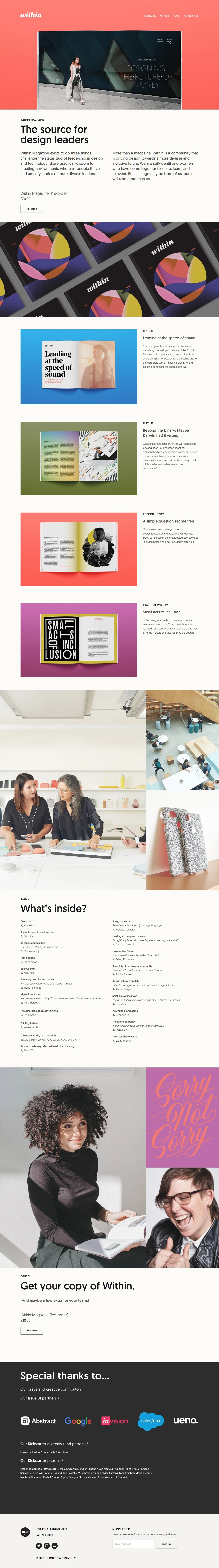 Within Landing Page Example: Within, a leadership retreat for women in design and technology.