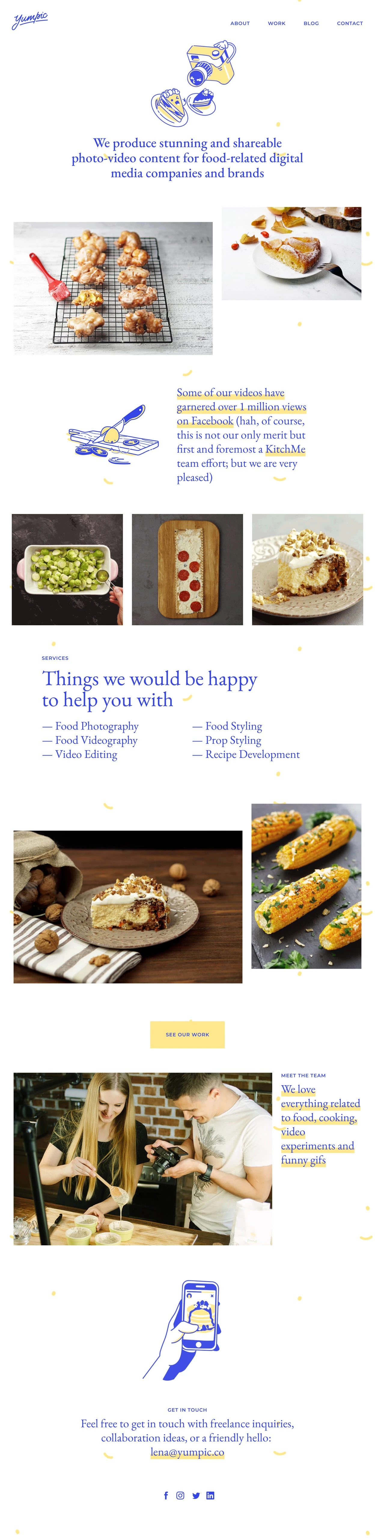 Yumpic Landing Page Example: We produce stunning and shareable photo-video content for food-related digital media companies and brands