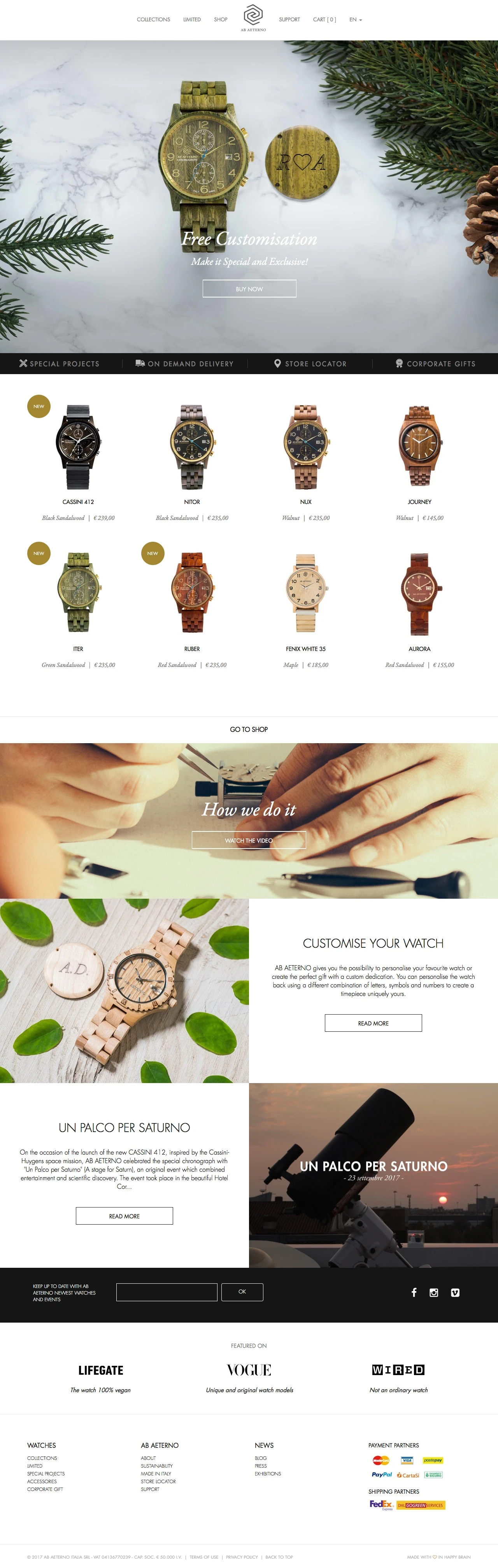 AB AETERNO Landing Page Example: Find out all wrist watches collection for men and women. All products are made in wood and have a Swiss movement. Buy your wooden watch online.