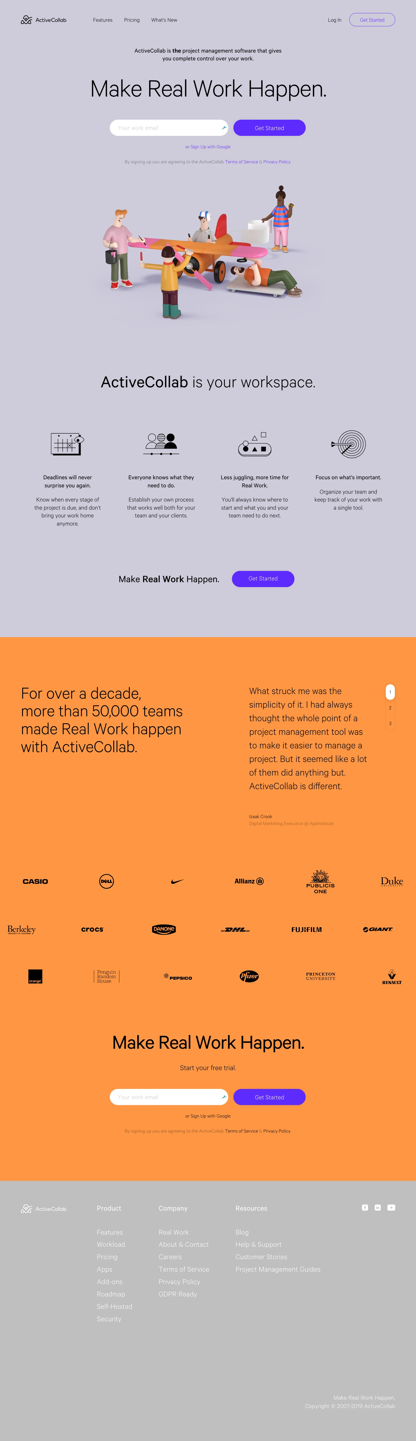 ActiveCollab Landing Page Example: ActiveCollab is the project management software that gives you complete control over your work - all tasks, communication, team members and files.