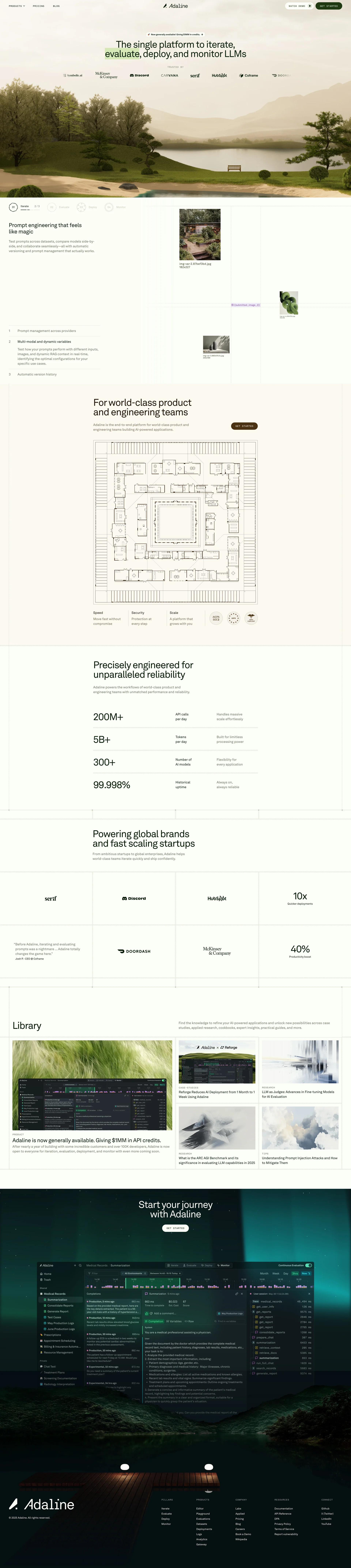 Adaline Landing Page Example: The single platform to iterate, evaluate, deploy, and monitor LLMs.