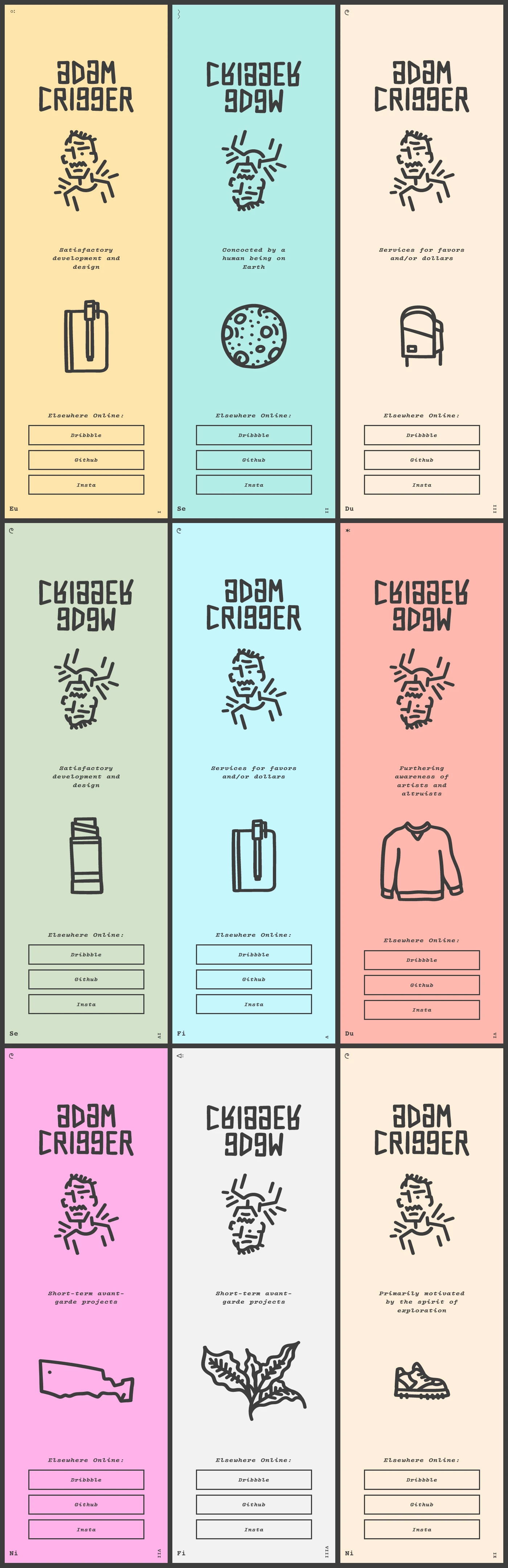Adam Crigger Landing Page Example: Adam Crigger is a designer and an illustrator and a developer and a nice guy.
