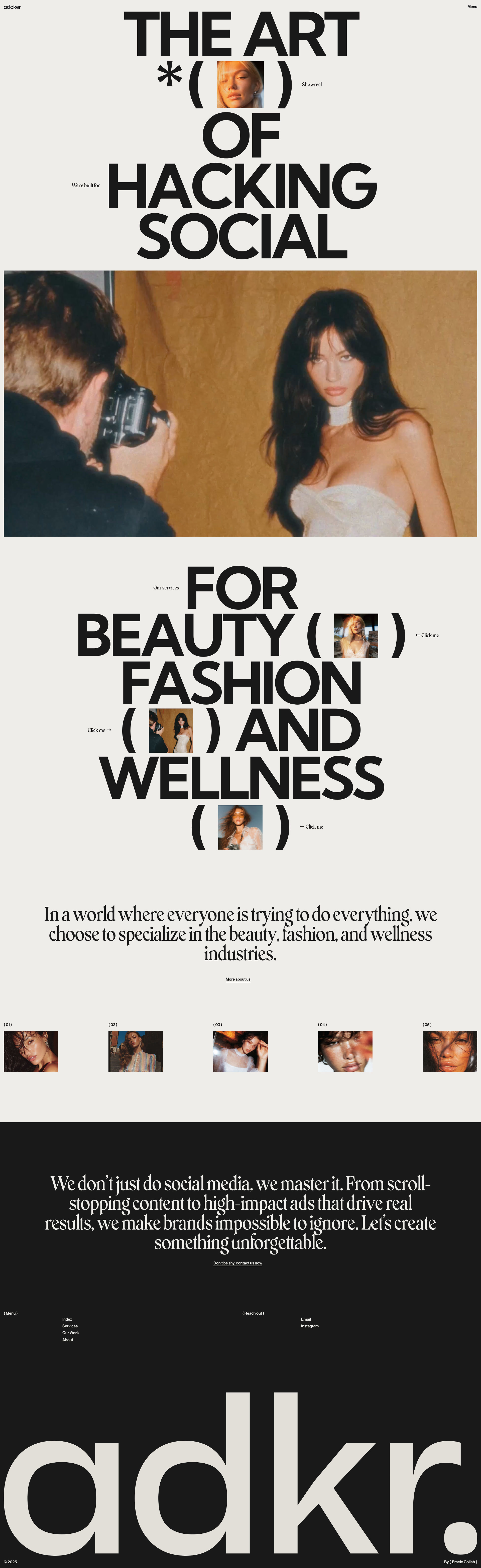 ADCKER Landing Page Example: In a world where everyone is trying to do everything, we choose to specialize in the beauty, fashion, and wellness industries.
