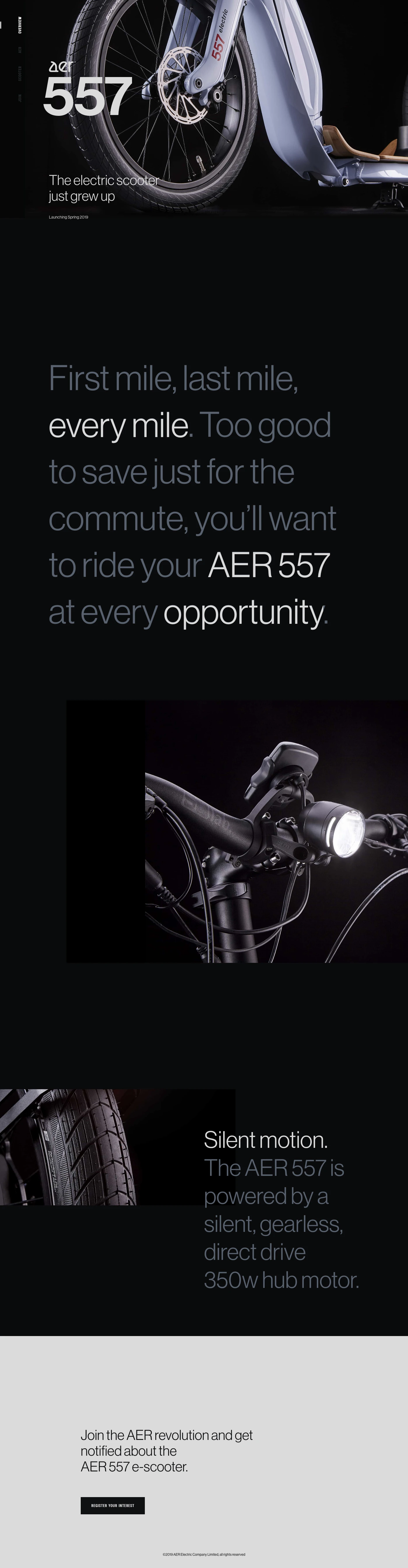 AER 557 Landing Page Example: First mile, last mile, every mile. Too good to save just for the commute, you’ll want to ride your AER 557 at every opportunity.