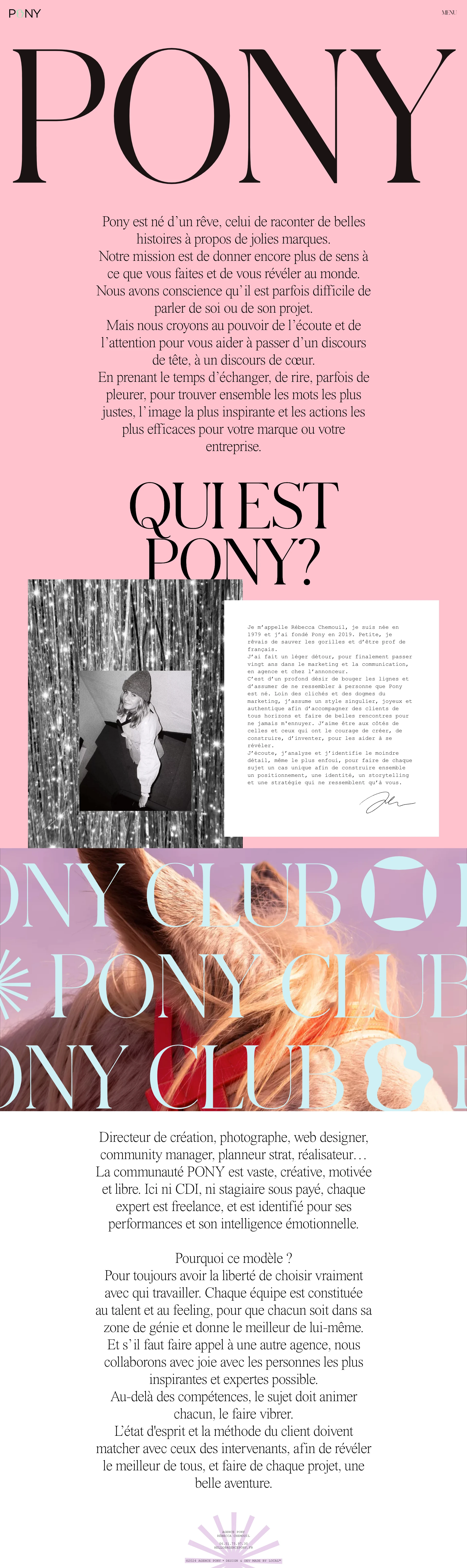 Pony Landing Page Example: Agence Pony is a consulting agency that likes to be alongside brands and businesses to listen to them, guide them and support them.