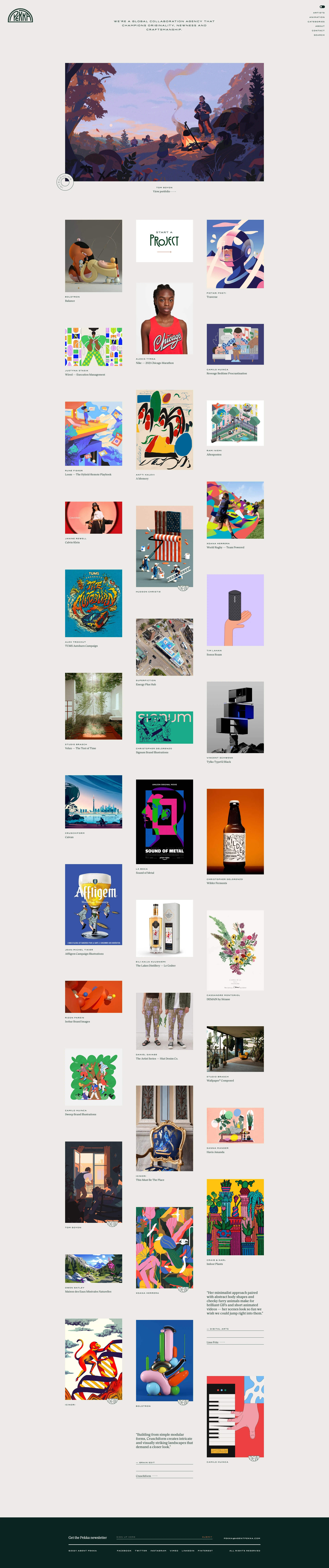 Agent Pekka Landing Page Example: We’re an illustration agency that champions originality, newness and craftsmanship.