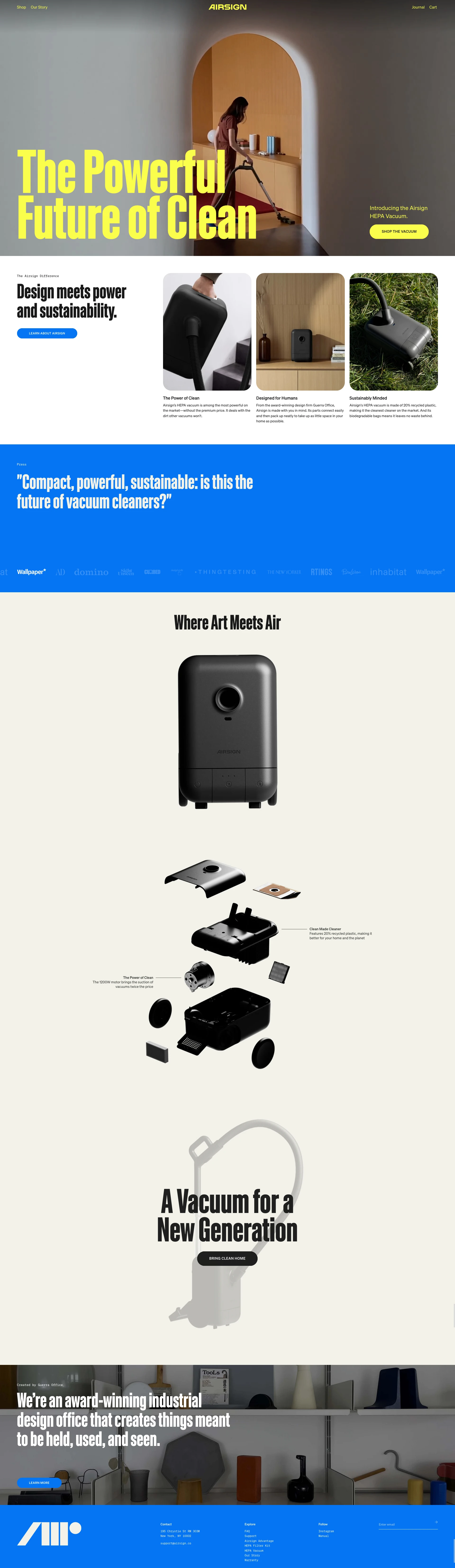 Airsign Landing Page Example: Airsign is a new-age vacuum and appliance company with an obsession for design, powerful engineering, and the environment.
