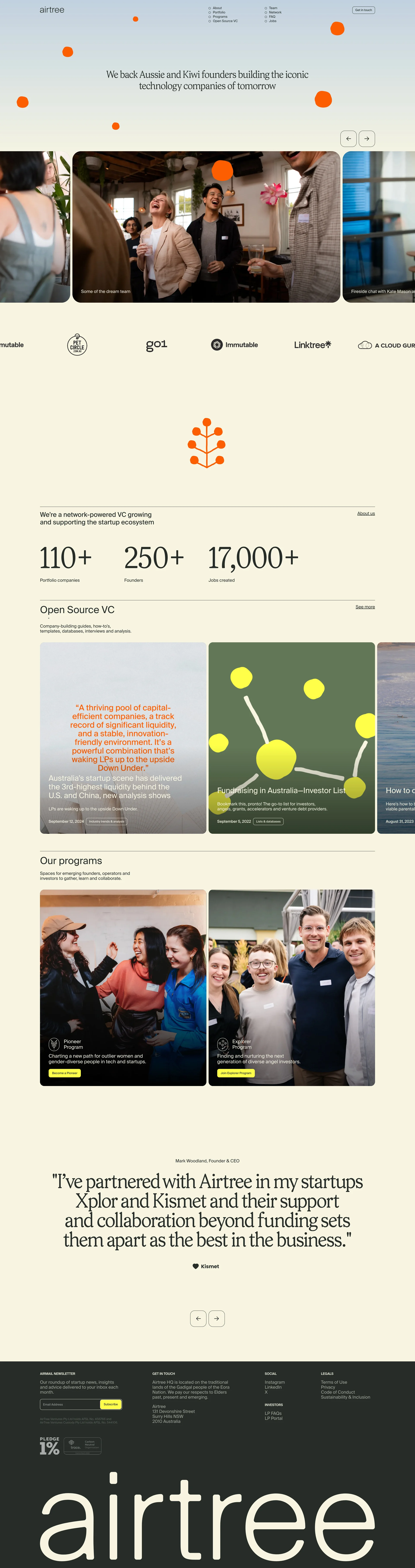 Airtree Landing Page Example: Airtree is an early-stage venture capital firm backing Aussie and Kiwi founders building the iconic technology companies of tomorrow.
