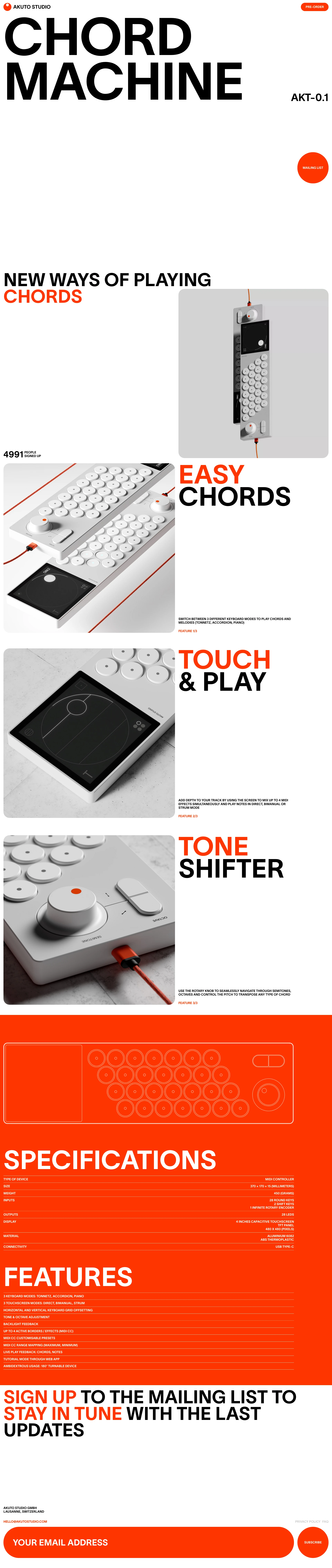 Akuto Studio Landing Page Example: New Ways of Playing · Chord Machine AKT-0.1.