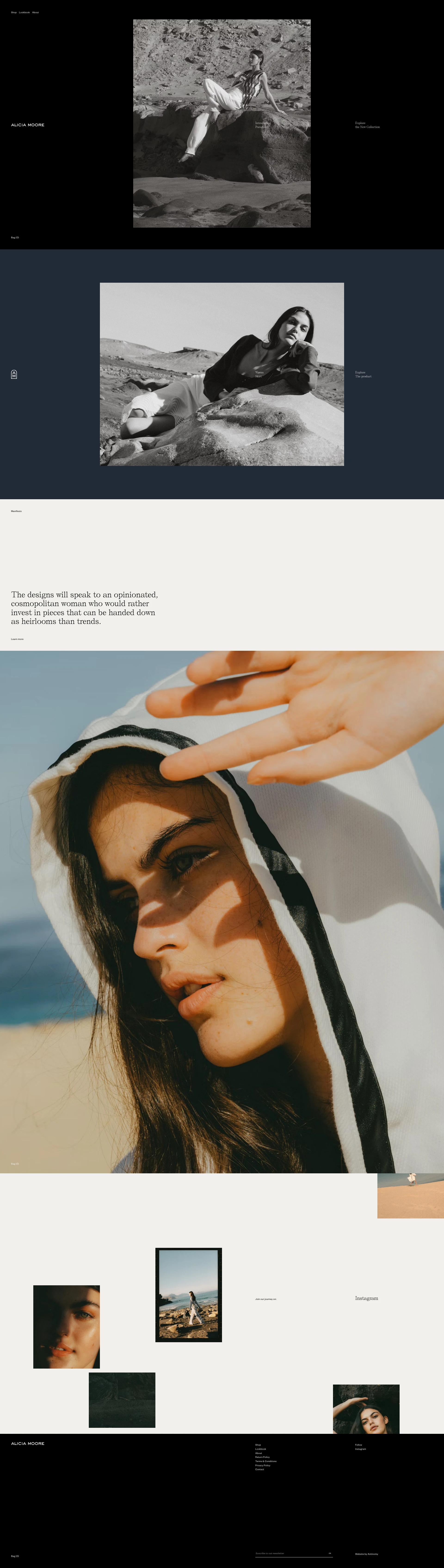Alicia Moore Landing Page Example: ALICIA MOORE is a timeless brand for the modern female who loves to dress comfortable and bold with styles to match.